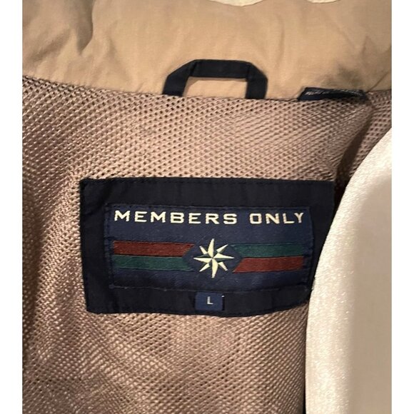 Members Only Mens Tan Bomber Jacket L - Retro Style With Snap & Zipper Closures - Picture 5 of 5